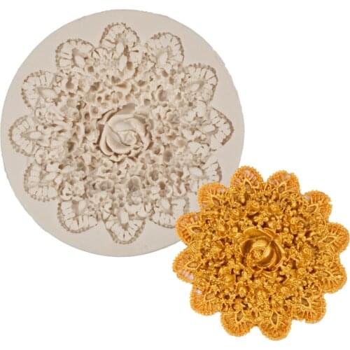 DIY Flower Vine Pattern Lace Round Silicone Cake Mold Embossing Mould Fondant Cake Decorating Chocolate Candy Tool