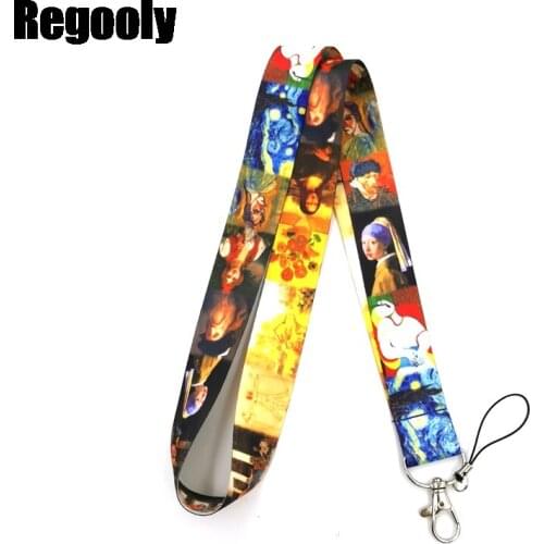 Famous artist oil painting Neck keychain necklace Anime Cartoon Neck Strap Lanyard ID badge holder Keychain Lanyards
