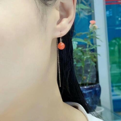Shilovem 18K yellow Gold real Natural south Red agate stud earrings fine Jewelry wedding new plant Christmas gift myme8-8.599nh