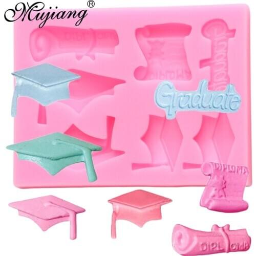 3D Graduation Silicone Molds Cupcake Topper DIY Party Fondant Cake Decorating Tools Jelly Candy Clay Chocolate Gumpaste Mould