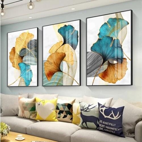 Blue Green Yellow Plant Leaf Abstract Posters Nordic Canvas Print Wall Art Painting Modern Picture Living Room Decor Cuadros