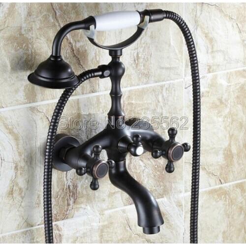 Bathtub Faucets Black Oil Rubbed Bronze Bathroom Mixer Tap Wall Mount Hand Held Shower Head Kit Shower Faucet Set Ltf041