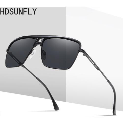 Men Polarized Sunglasses Men Women Vintage 2020 Brand Designer High Quality Semi-Rimless Sun Glasses for Men UV400 Protection