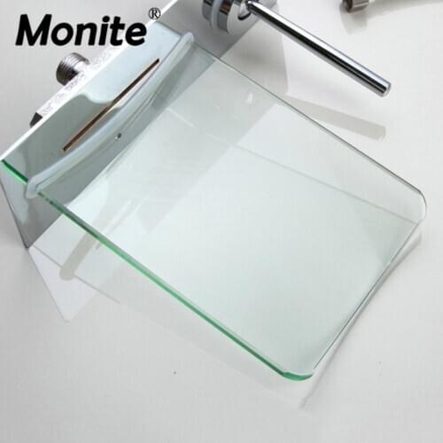 ONLY Glass Plate Wall Mounted Waterfall Glass Spout Bathroom Bathtub Faucet Spray
