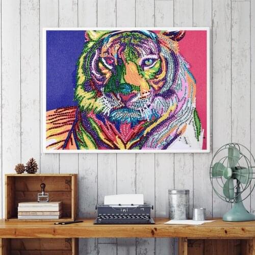 Cartoon Diamond painting simulation tiger Cross Stitch Rhinestone Embroidery Home Decor Living room office sticker murals