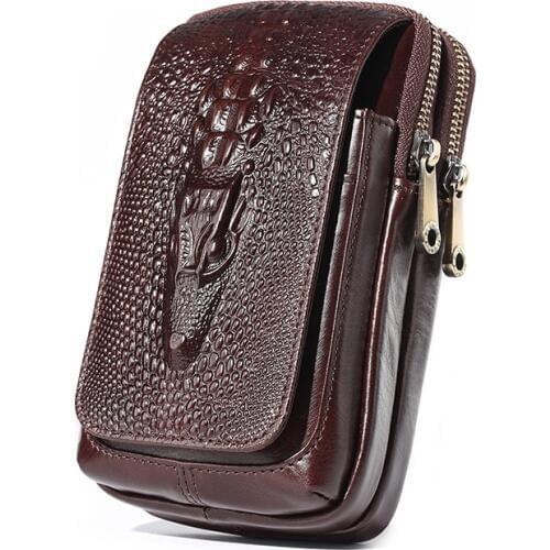 Genuine Leather Cell/Mobile Phone Cover Case Bags Crocodile Grain Pocket Purse Casual Men Hip Belt Bum Hook Bag Fanny Waist Pack