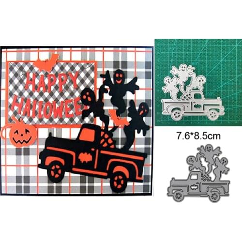 Vehicle and three ghosts Halloween 2021 new metal cutting mold photo frame DIY scrapbook decoration embossing handmade template