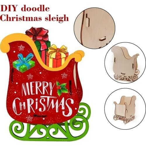 Home Decoration DIY Handmade Painted Christmas Sleigh Ornaments Crafts Santa Claus Gift Toys Crafts Table Christmas Decoration