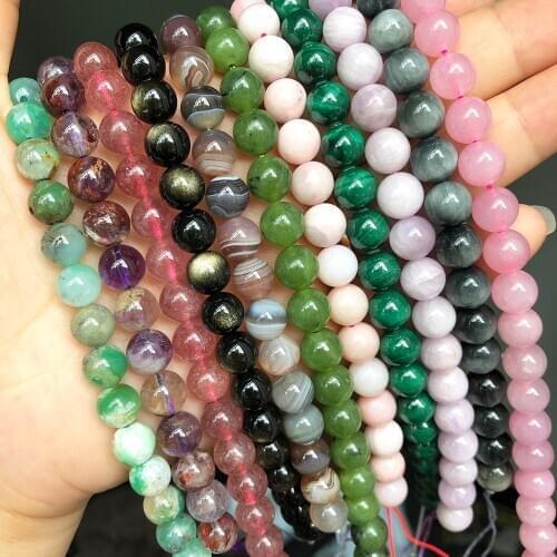 High Quality Natural Gem Stone Beads Jades Quartz Opal Malachite Beads For Jewelry Making DIY Bracelet Charm 7.5'' 4 6 8 10 12mm