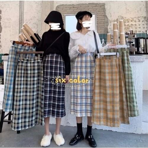 New Arrival Japan School Uniform Skirt Plaid Lolita Midi Classic A-line High Waist Skirt Spring Autumn Women 6 Colors Skirts