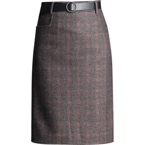 Fall winter high quality woolen plaid midi skirts women high waist a line plus sizes vintage split skirts female office wear