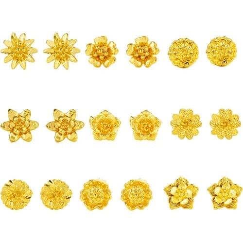 Wholesale Gold-PlatedFlower Ear Stud 24K Gold Rose Earrings for Women Ear Climber Earring Jewelry Valentines Day Gift
