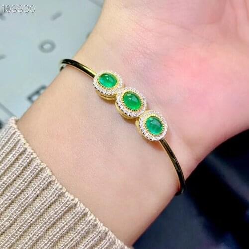 Elegant green emerald gemstone bangle women silver fine jewelry natural real gem golden color silver gift birthday party jewelry