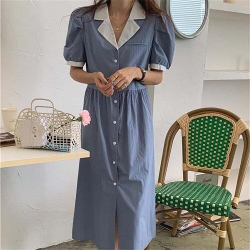 Alien Kitty 2021 Chic Streetwear High Waist Dress Loose Hot Sale Girls Fashion OL Pure Color Femme Women Vintage Long Dresses