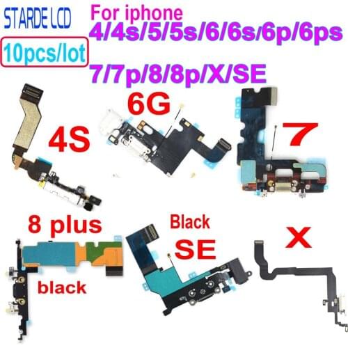 10pcs Charging Flex Cable for iPhone 4s 6 6G 6S 7 7g 8 8G Plus X XS Max XR 5 5S 5c SE Dock Connector USB Charger Port Ribbon