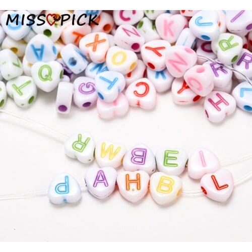 100pcs Acrylic Beads Heart Shape Alphabet Letter Loose Spacer Beads Charms for Jewelry Making Handmade DIY Bracelet Necklace