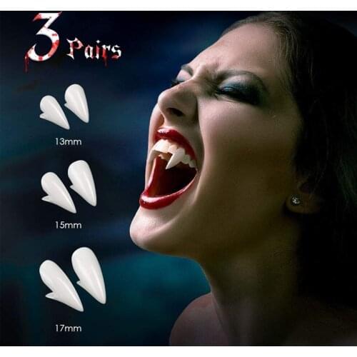 3Pairs Vampire Teeth Fangs Dentures Props Halloween Costume Props False Teeth Solid Glue Denture Adhesive Party DIY Decorations