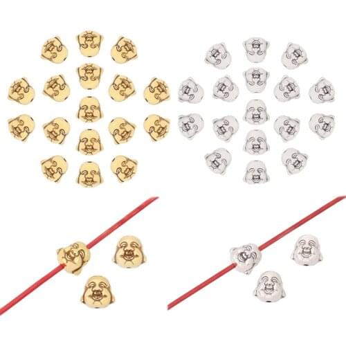 30 x Tibetan Silver/Gold 3D Maitreya Buddha Head Spacer Beads Charms Double Sided for Bracelet Jewelry Making Accessories 10mm