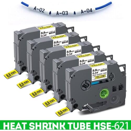5PK Heat Shrink Tube Tape Shrink Film Label Replace Brother hse621 hse-621 8.8mm for Brother Labeller P Touch PT H110 E800W P900