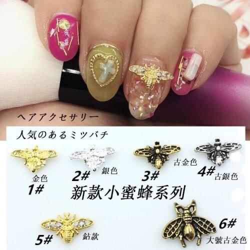 50pcs/pack Japan Korea Nail Art Alloy Gold Silver Cute Sweet Little Bee Metal Jewellry Accessories Collection for Women Nail DIY