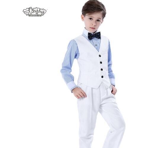 Brand Wedding Flower Boys Formal School Performance Suits Birthday Dress Vest Shirt Pants Bowtie 4Pcs ceremony Costumes