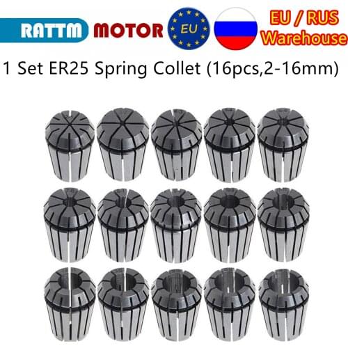 【EU/RUS Free Ship】Full Set 16Pcs ER25 2-16mm Beating 0.1mm Precision Spring Collets for CNC Milling Lathe Tool Engraving Machine