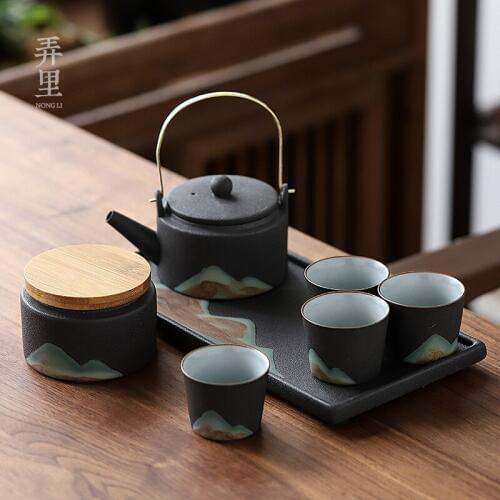 Kung Fu tea set home Zen Ti-beam teapot ceramic home tea simple gift box