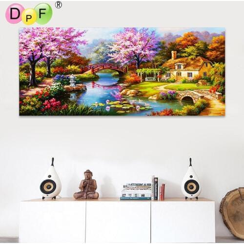DPF 5D Full Round Diamond Painting Cross Stitch Oil cabin Crafts Diamond Embroidery Mosaic Needlework Home Decor scenery picture