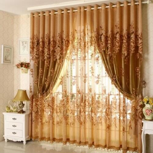 Ready jacquard print peony curtains with beads,gold voile ,color pink tulle ,blackout curtain , 0761,child fresh ready curtain