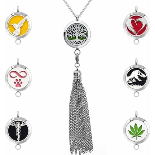 Hummingbird 25mm Diffuser Necklace 316L Stainless Steel Essential Oil Perfume Lockets Pendant Necklace with Tassel 10pads