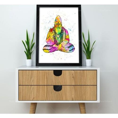 Lord Kabir painting, Indian poster, Kabir Sahib, Indian wall art, Indian poet, meditation poster, spiritual art, watercolor