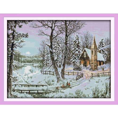 Everlasting Love The Winter Snowscape Chinese Cross Stitch Kits Ecological Cotton Stamped DIY 11CT New Year Decorations For Home