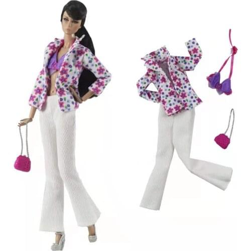 Floral Suit Coat Jacket Bra Flared Trousers 1/6 BJD Clothes For Barbie Doll Clothes Top Pants Bell Bottoms 11.5" Dolls Accessory