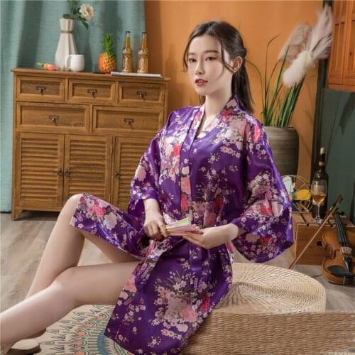 Summer Comfortable Flower Print Kimono Cardigan Japanese Style Top for Women Sleepwear Morning Gown Short Bathrobe Pajama Party