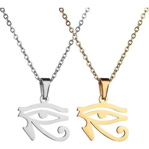 AsJerlya New Egyptian Gods Power Eye Necklace Eye Of Horus Stainless Steel Clavicle Chain Necklace for man and Woman