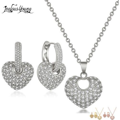2018 New Fashion Zirconia Heart Wedding Jewelry Sets Silver Color Nigerian Jewelry Set for Women Crystal Jewlellery Sets AS155