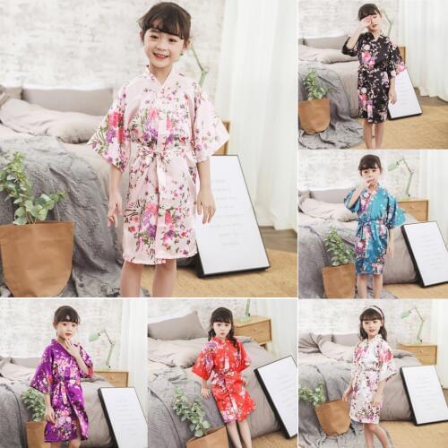Childrens Nightgown Baby Girls Clothes халат Toddler Baby Kid Girls Floral Silk Satin Kimono Robes Bathrobe Sleepwear Clothes