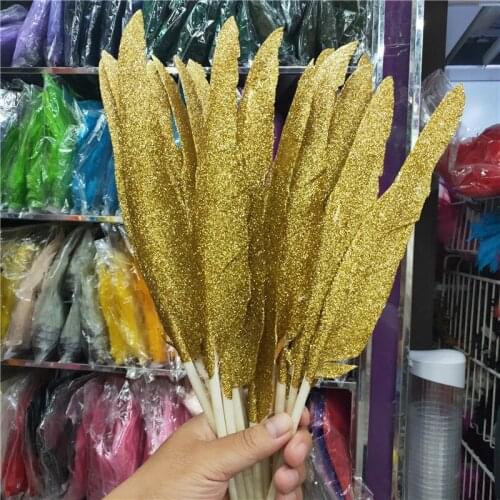 Wholesale 100pcs/lot Gold Goose Feathers 12-14inch/30-35cm Feathers For Crafts Plumas Clothing DIY Wedding Decor Accessories