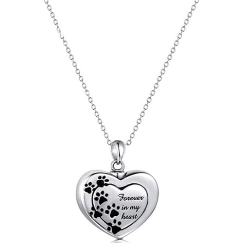 Pet Remembrance Necklace Dog Footprint Charm Paw Print Round Memorial Urn Jewelry For Cremation Ashes