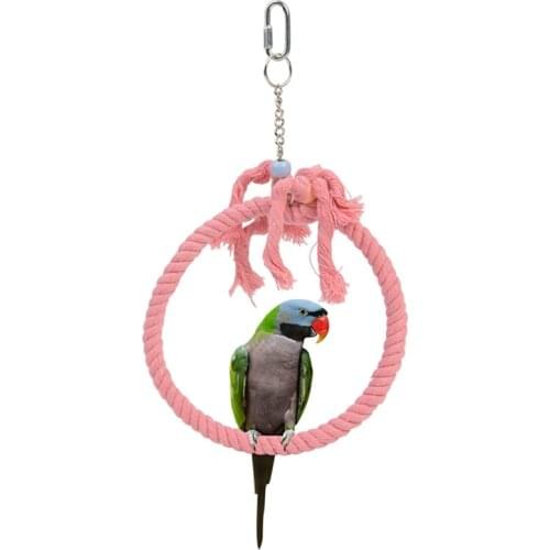 Pet Parrot Birds Cage Toy Cotton Rope Circle Ring Stand Chewing Bite Hanging Swing Climbing Play Toys For Cockatiel Parakeet