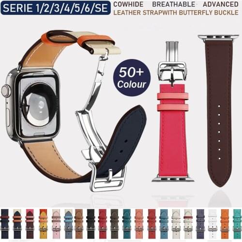 Loop leather Wrist Strap for Apple Watch Band 38/42mm butterfly clasp bracelet bands for iWatch series 6/SE/5/4/3 44/40mm Belt