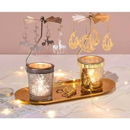 Romantic Rotating Spinning Carrousel Tea Light Candlesticks Holder Metal Tea Light Candle Holder Home Decoration Dinner Party