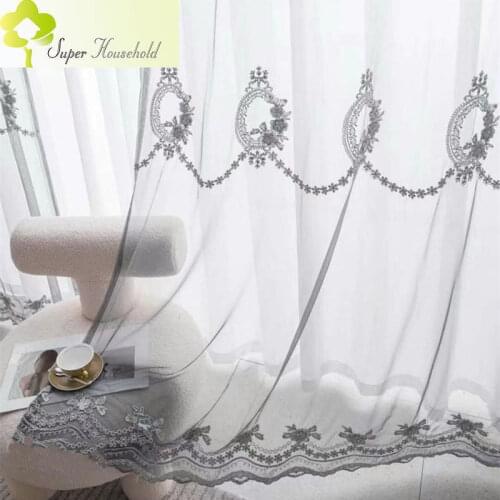 Luxury 3D Embroidery Flower Bead Sheer Curtains for Bedroom Living Room Window Treatments Lace Tulle Voile Ready Made