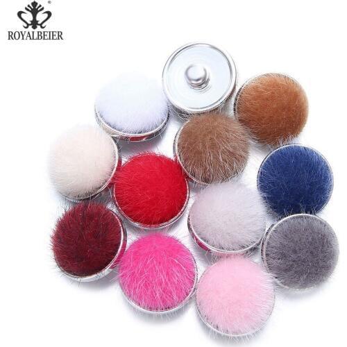 RoyalBeier Wrasse Rabbit Hair 18mm Snap Buttons 6pcs/Lot Multicolor Fur Snaps For DIY Bracelets Charm Unisex Jewelry Bijoux
