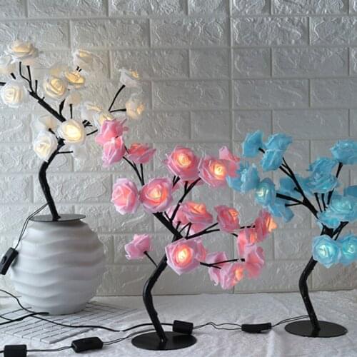 LED Table Lamp Lights Rose Flower Tree USB Night Lights Home Decoration Parties Xmas Christmas Wedding Bedroom Decor Rose Lamp