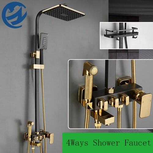 Black/Golden Shower Faucet Thermostatic Bathroom Shower Mixer Crane Bath Faucet 4Ways With Bidet Faucet Rotatable Spout Faucet