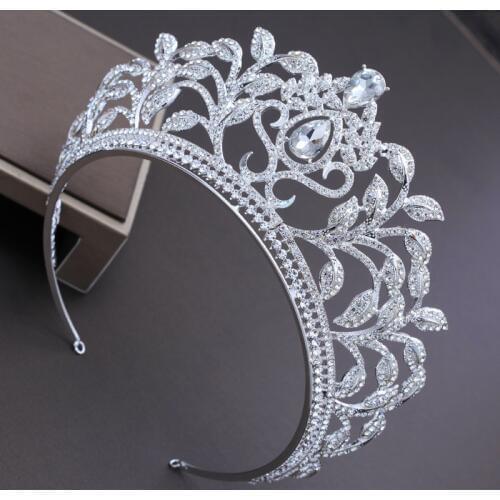 Crsytal flower leaf rhinestone large crowns flower bride tiaras wedding hair accessories
