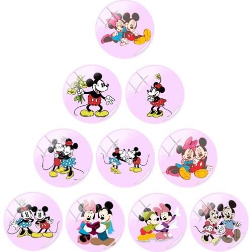 Disney Glass Cabochon Dome Flat Back Mickey Minnie Couple Jewelry 12mm/15mm/16mm/18mm/20mm DIY Jewelry Creation