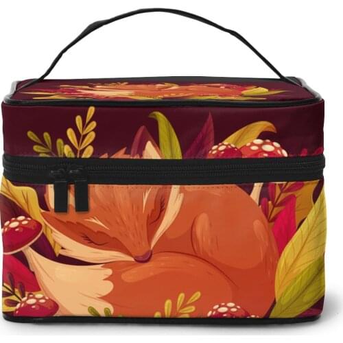 Women Makeup Bags cosmetic bag Toiletries Organizer Travel Storage Bag Autumn Fox With Leaves
