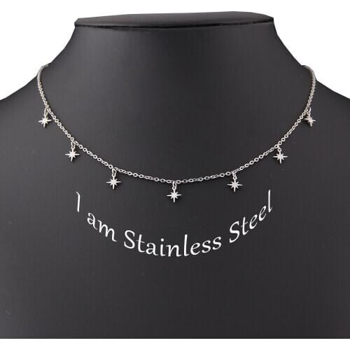 Stainless steel Women Necklaces Jewelry Cross Lightning hexagram Choker Necklace Chain gold Silver Color Girls Kpop Collares